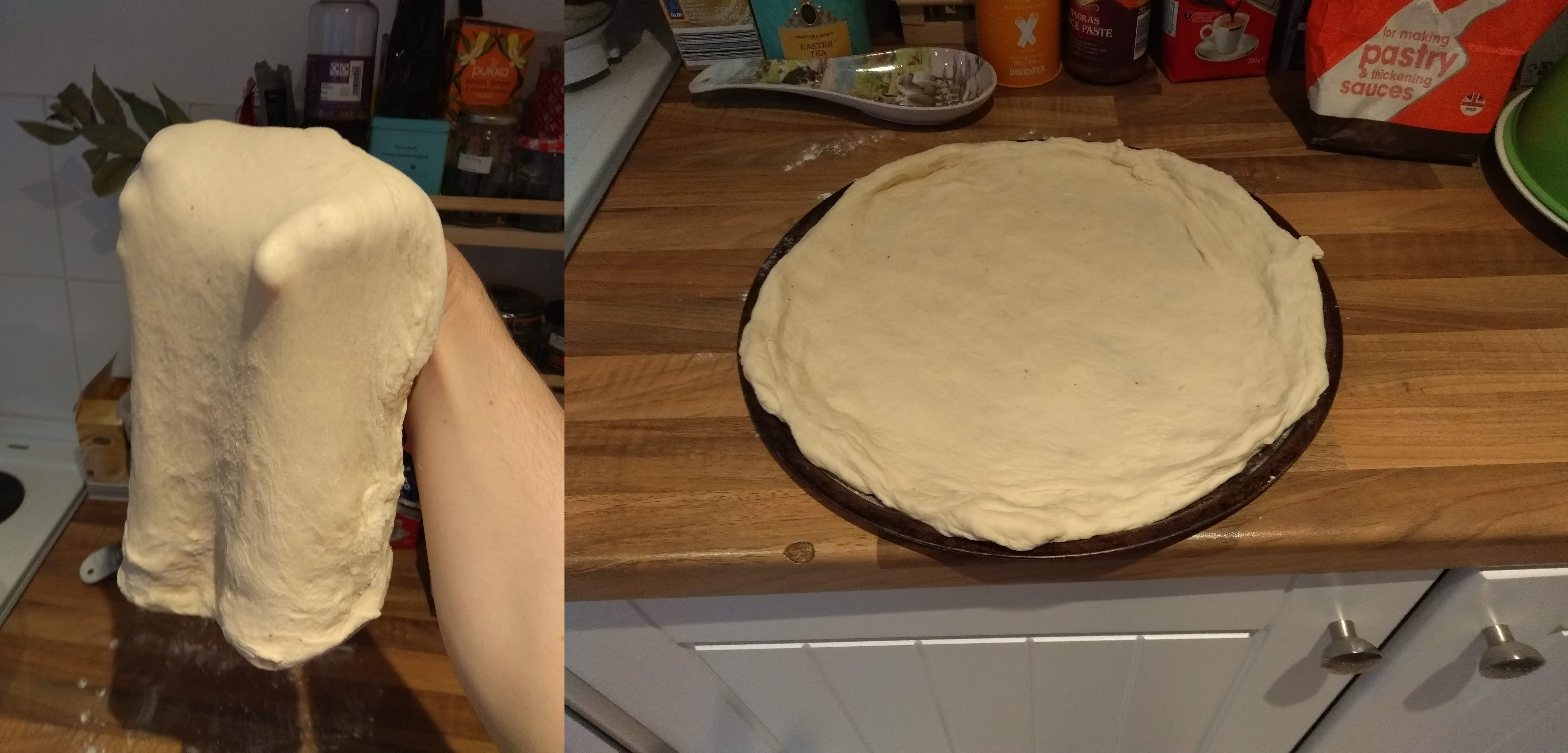 Stretching out the base and placing on tray.